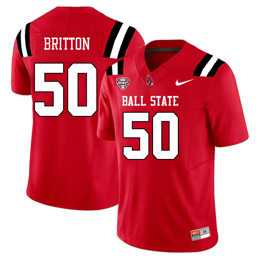 Ball State Cardinals #50 Caden Britton College Football Jerseys Stitched-Cardinal